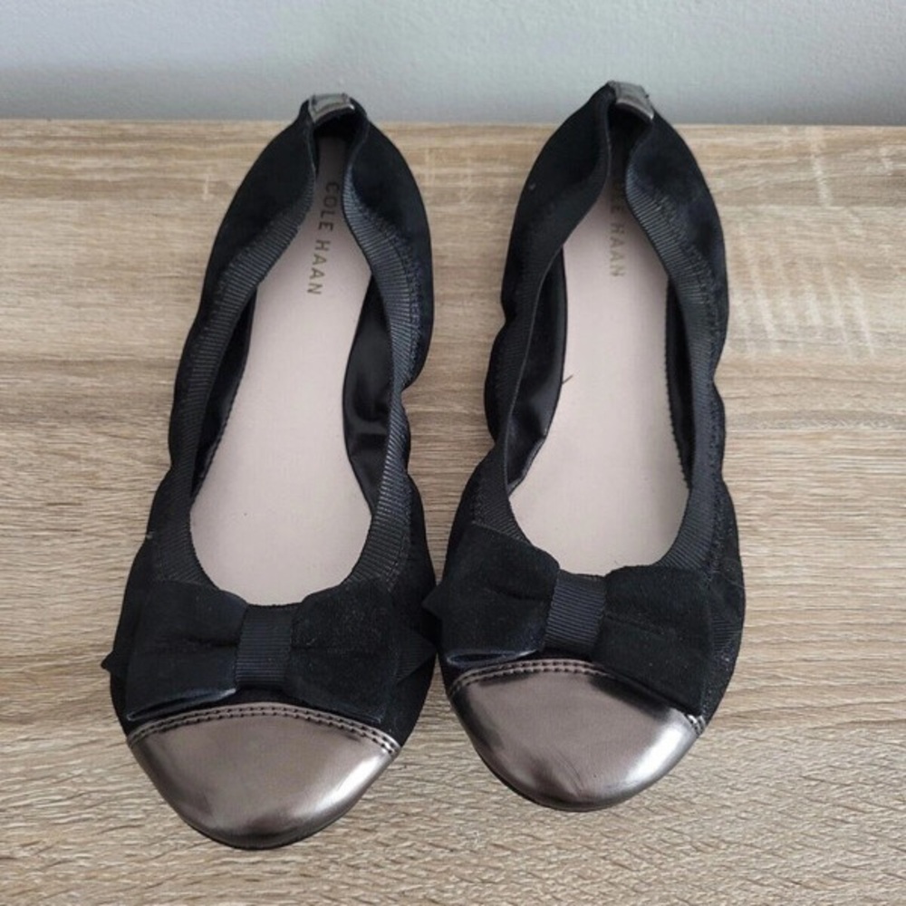 Cole Haan Black Flats with Metallic Toe